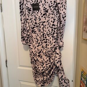 Pink and Black Leaf Print Dress